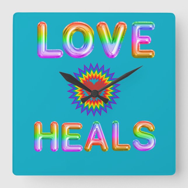 Love heals square wall clock (Front)