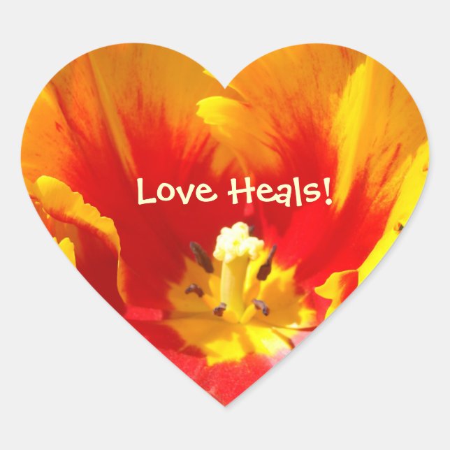 Love Heals! stickers heart shaped Tulip Flower (Front)