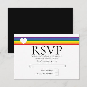 Love Heart and Rainbow Gay Wedding RSVP Card
