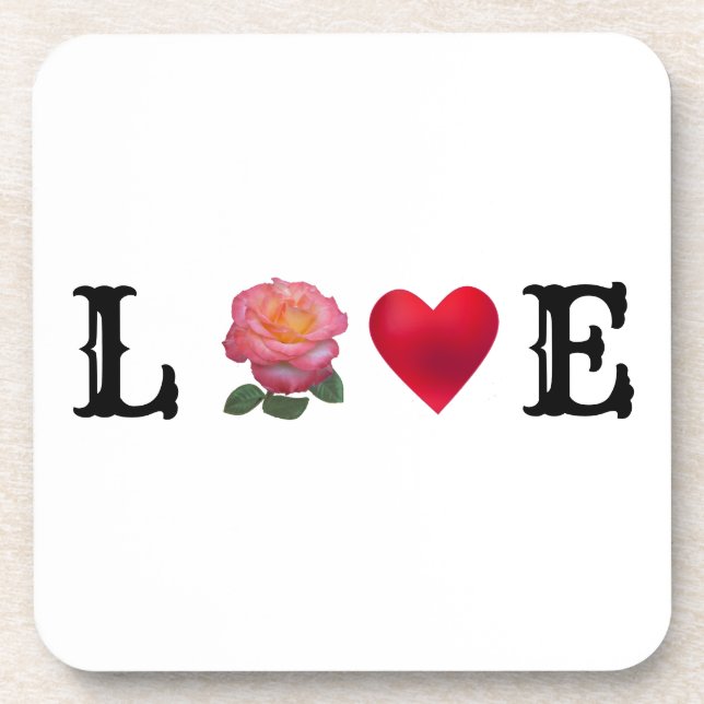 Love Heart and Rose Flower Coaster (Front)