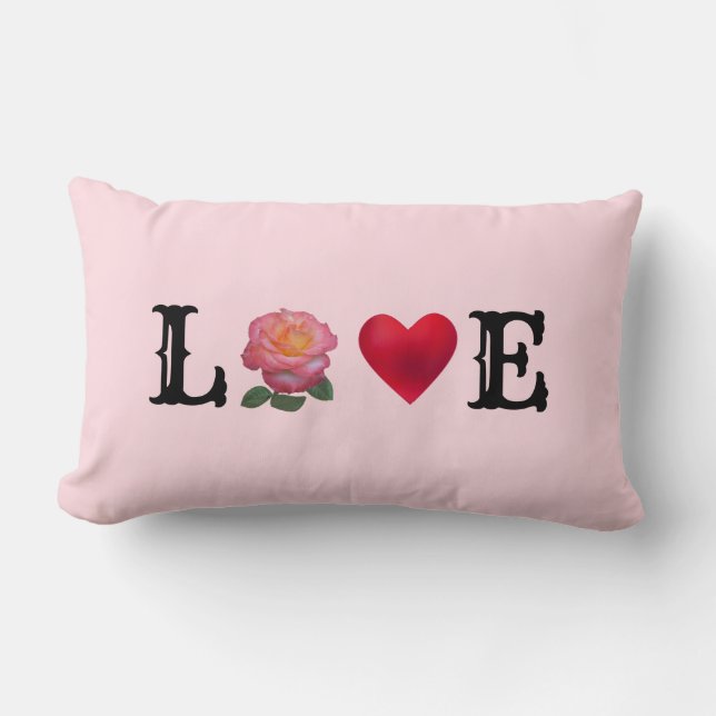 Love Heart and Rose Flower Lumbar Cushion (Front)