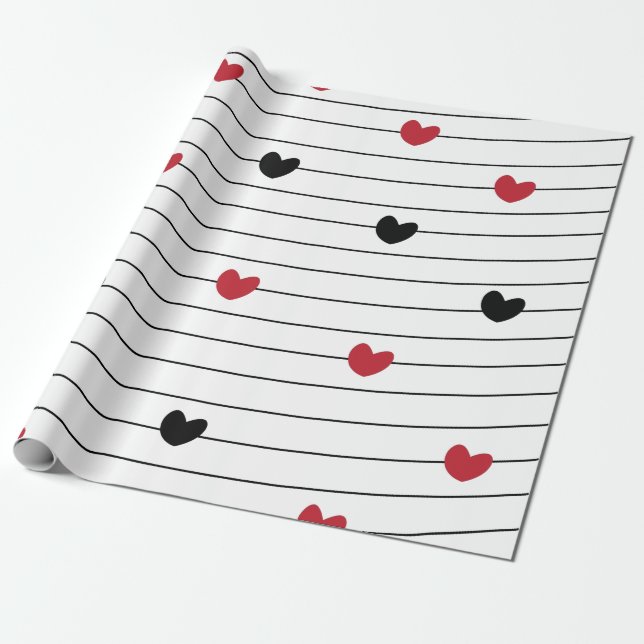 Love Heart and Stripes Pattern Wrapping Paper (Unrolled)