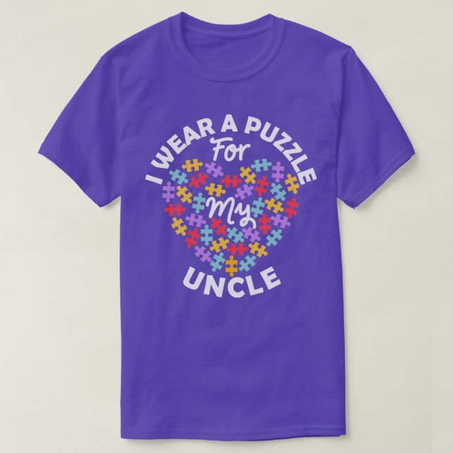 Love Heart Autism Awareness I Wear A Puzzle Uncle T-Shirt (Design Front)