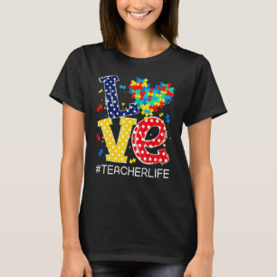 Love Heart Autism Awareness Month Puzzle Piece Tea T-Shirt