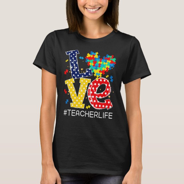 Love Heart Autism Awareness Month Puzzle Piece Tea T-Shirt (Front)