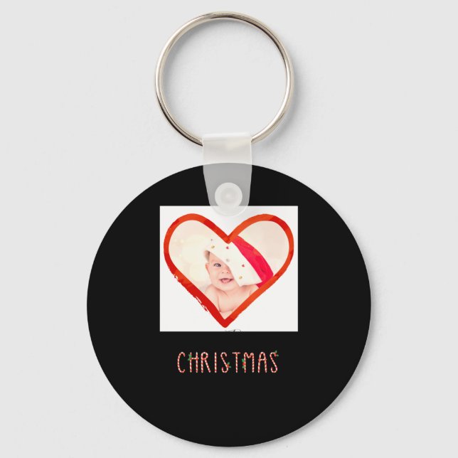 Love Heart Baby Photo My 1st Christmas As Daddy  Key Ring (Front)
