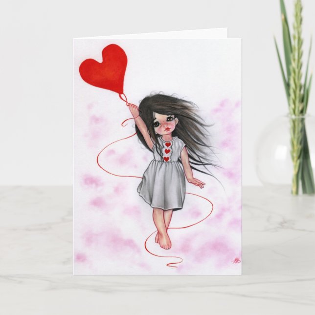 Love Heart Balloon Little Girl in Air Card (Front)