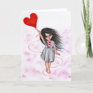Love Heart Balloon Little Girl in Air Card