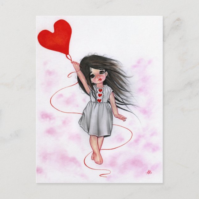 Love Heart Balloon Little Girl in Air Postcard (Front)