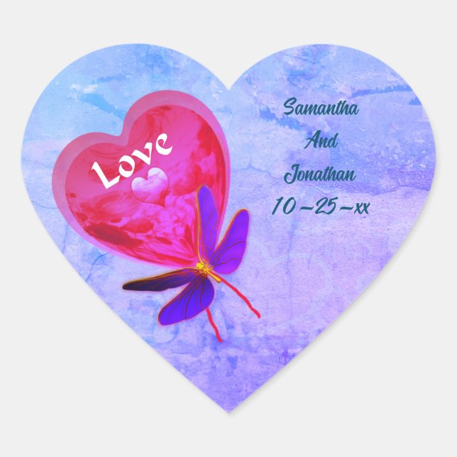Love Heart Balloon Personalised Wedding  Heart Sticker (Front)