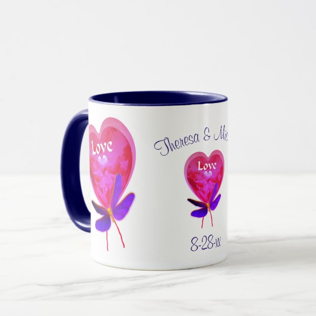 Love Heart Balloon Personalised Wedding  Mug (Front Left)