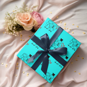 Love Heart Balloon Wedding Couple Wrapping Paper