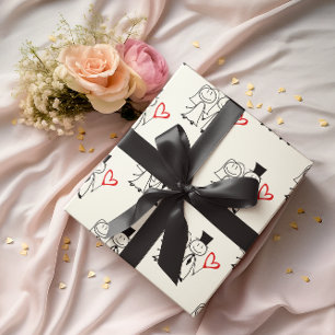 Love Heart Balloon Wedding Couple Wrapping Paper