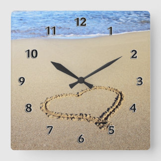 Love Heart Beach Square Wall Clock