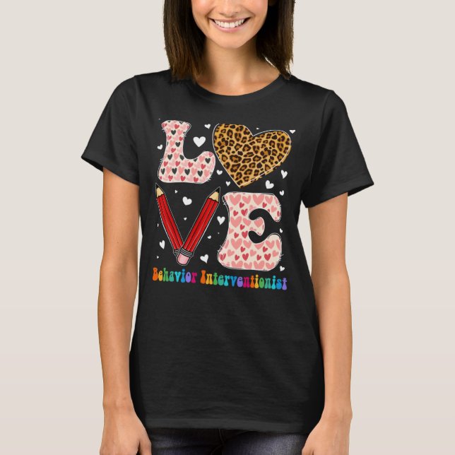 Love Heart Behavior Interventionist Leopard Valent T-Shirt (Front)