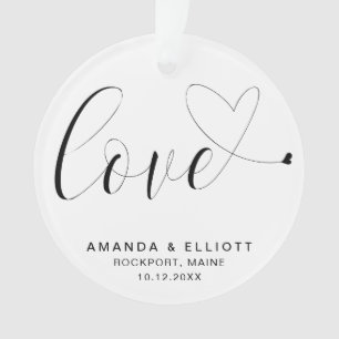 Love Heart Black and White Wedding Favour Ornament