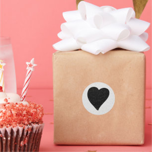 Love Heart Black Glitter Valentine's Classic Round Sticker