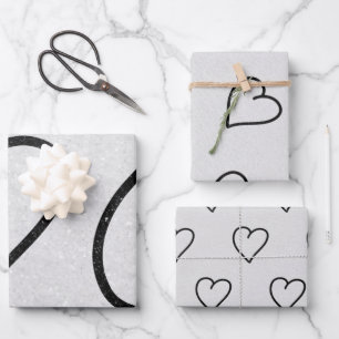 Love Heart Black Glitter Valentine's Wrapping Pape Paper Sheet