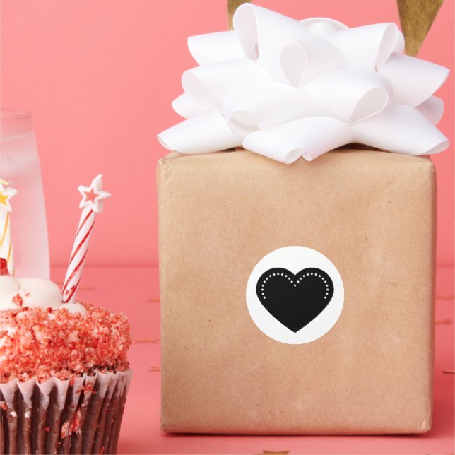 Love Heart Black Valentine's Classic Round Sticker (Party)