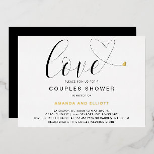Love Heart Black White Modern Couples Shower Gold