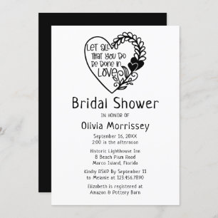 Love Heart Black White Typography Bridal Shower Invitation
