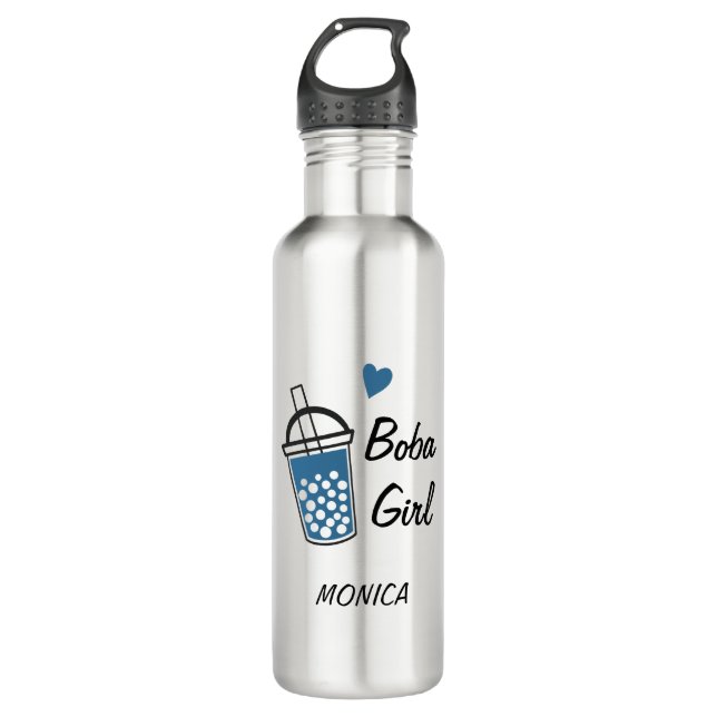 Love Heart Boba Girl Custom Personalised Novelty 710 Ml Water Bottle (Front)
