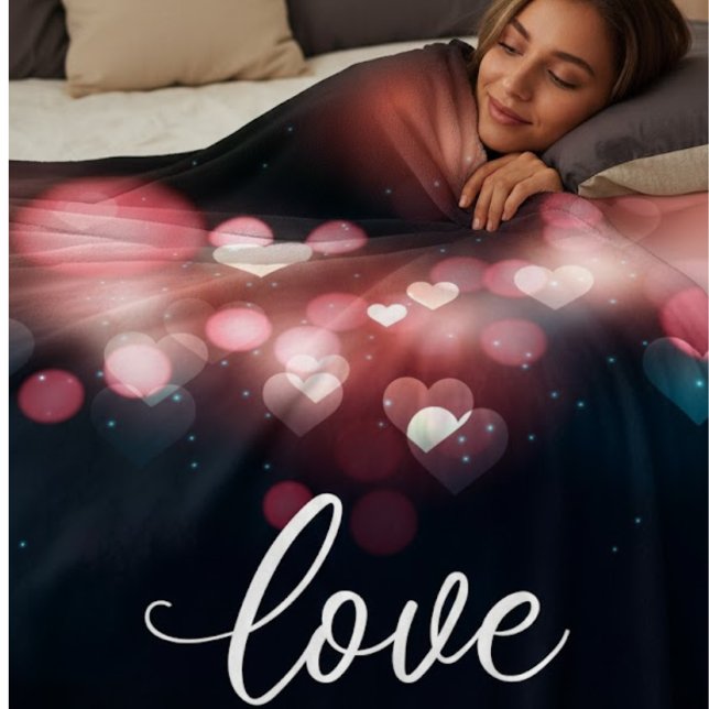 "Love" Heart Bokeh Sherpa Fleece Blanket (Creator Uploaded)