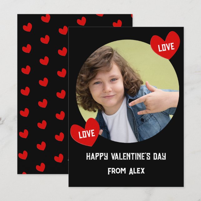 Love Heart Boy Classroom Photo Valentines Day Card (Front/Back)