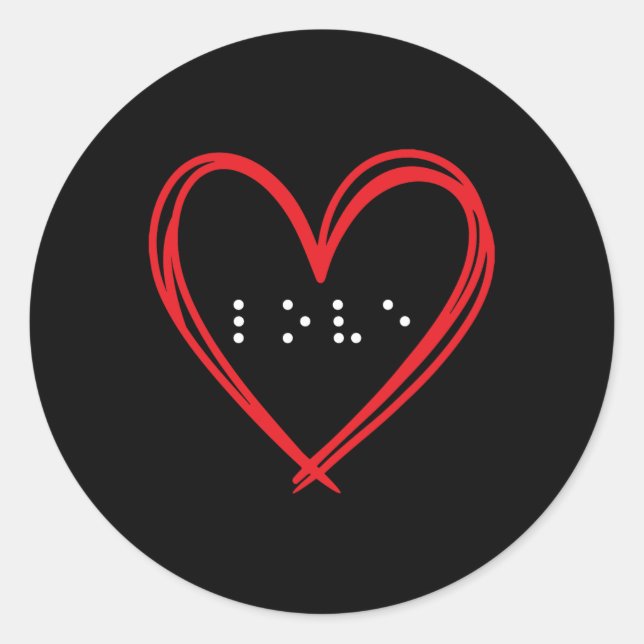 Love Heart Braille Alphabet Braille Language Brail Classic Round Sticker (Front)