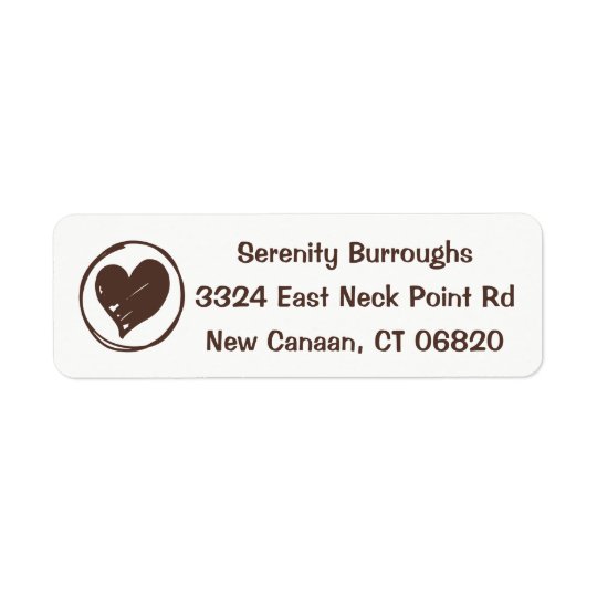 Love Heart Brown And White Wedding, Bridal Shower Return Address Label