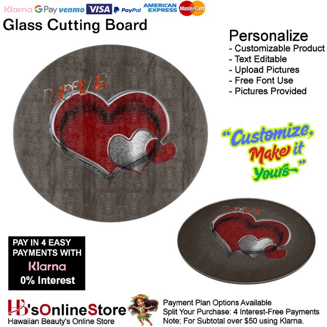Love Heart Brown Cooking Kitchen Glass Cutting Board (Love Heart Brown Cooking Kitchen Glass Cutting Board.)