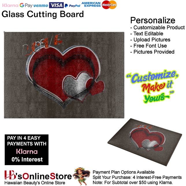 Love Heart Brown Kitchen Cooking Glass  Cutting Board (Love Heart Brown Cooking Glass Cutting Board.)