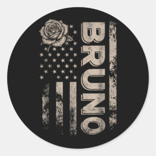Love Heart Bruno First Name Personalised For Men Classic Round Sticker