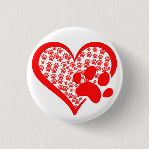 Love Heart Cat Dog Paws, Pet Valentines Day Gifts 3 Cm Round Badge