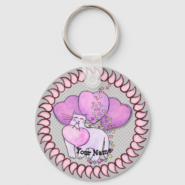 Love Heart Cat keychain (Front)