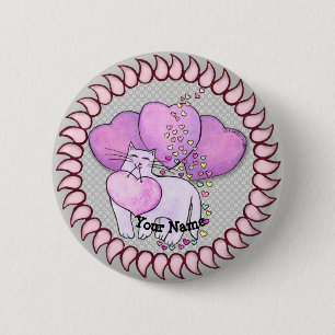 Love Heart Cat pin button