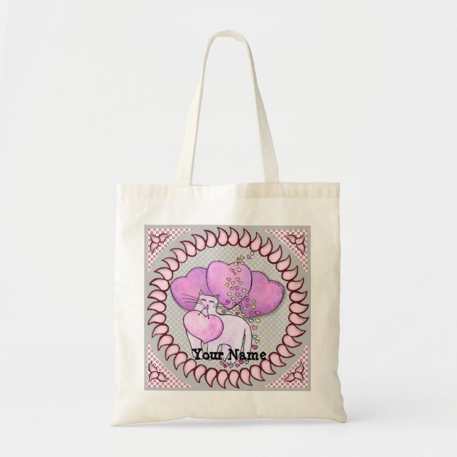Love Heart cat  tote bag (Front)