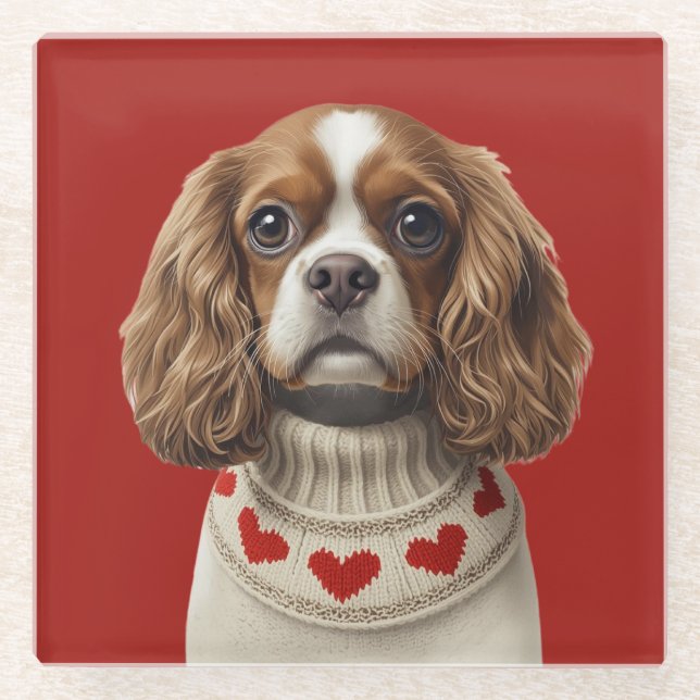 Love Heart cavalier Glass Coaster (Front)