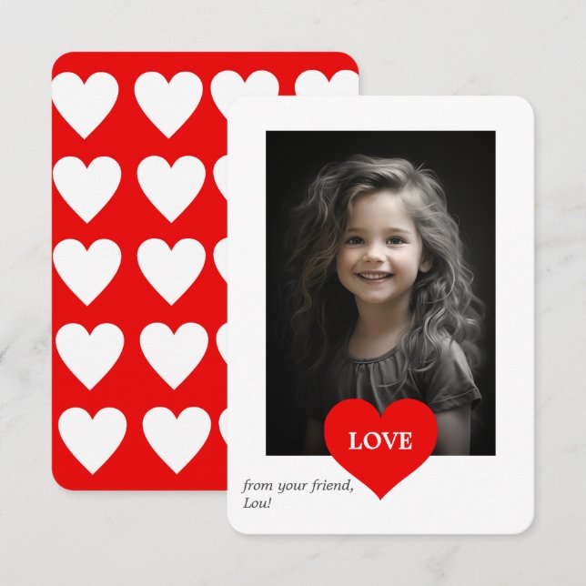 Love Heart Classroom Photo Valentines Day Thank You Card (Front/Back)