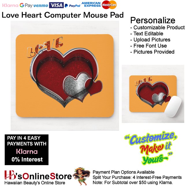 Love Heart Computer Mouse Pad Orange Background (Love Heart Computer Mouse Pad with Orange Background.)