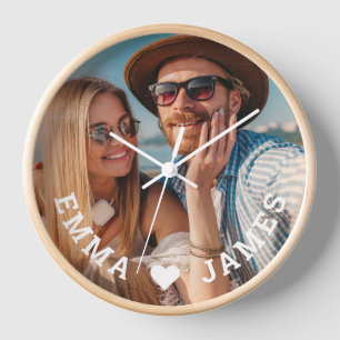 Love Heart Couples Photo Personalised Names Gift Clock