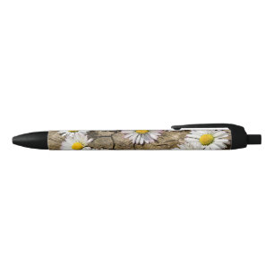 Love Heart Daisies Black Ink Pen