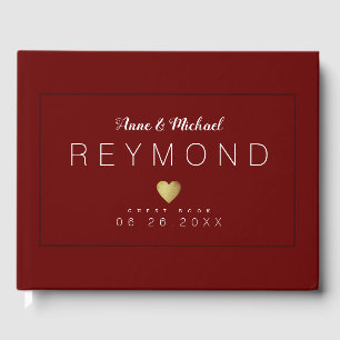 love heart dark red bordeaux Wedding Guest Book
