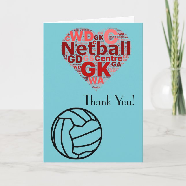 Love Heart Design Netball Thank You Card (Front)