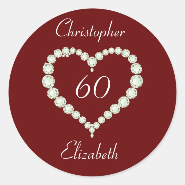 Love Heart Diamond Anniversary Classic Round Sticker (Front)