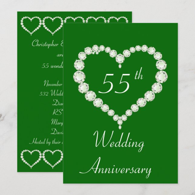 Love Heart Diamond Emerald Anniversary Invitation (Front/Back)