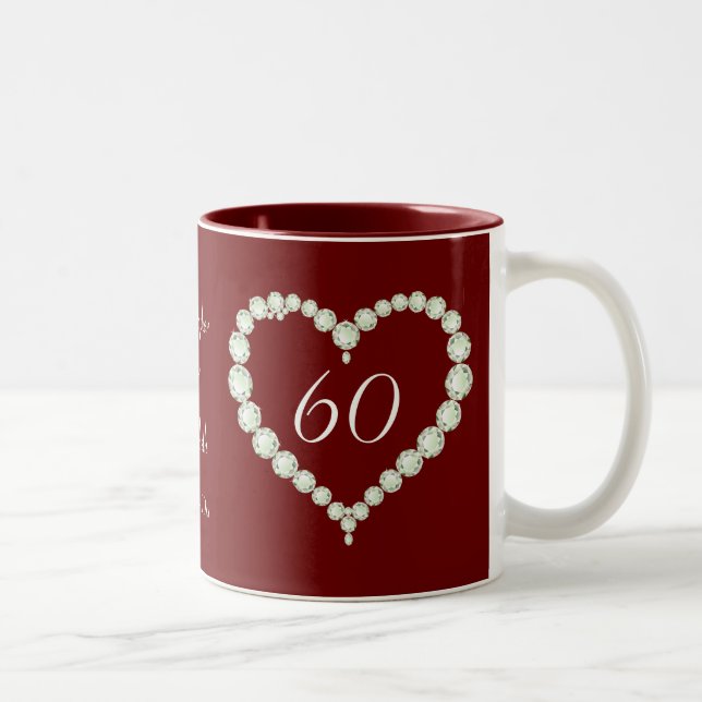 Love Heart Diamond Wedding Anniversary Memento Two-Tone Coffee Mug (Right)