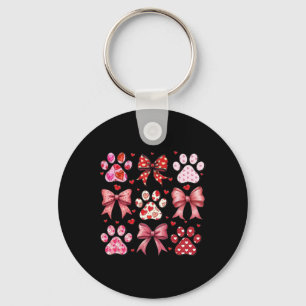 Love Heart Dog Paw Print Coquette Aesthetic Bow Va Key Ring