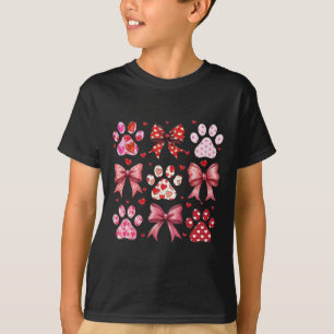 Love Heart Dog Paw Print Coquette Aesthetic Bow Va T-Shirt