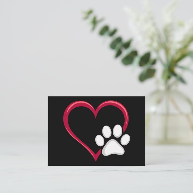 Love Heart Dog Paw Valentine's Day Dog Lover Card (Standing Front)